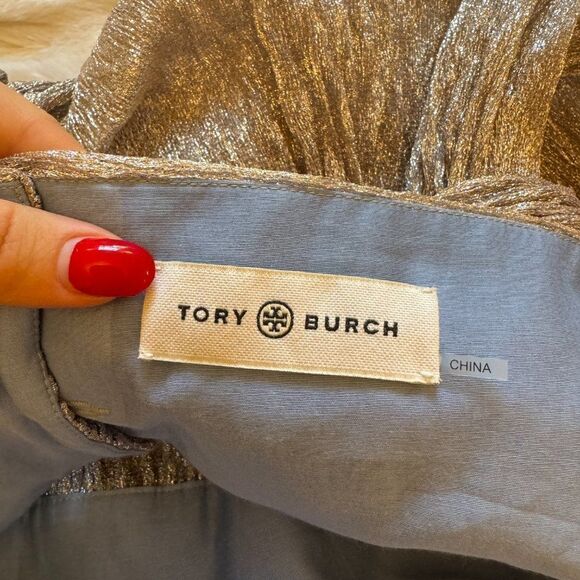 Tory Burch Silver Metallic Shimmering Maxi Skirt - Picture 6 of 10